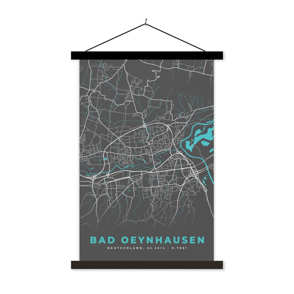 MuchoWow Textilposter Deutschland - Blau - Bad Oeynhausen - Stadtplan - Karte 120x180 cm mit schwarzem Rahmen - Fotos