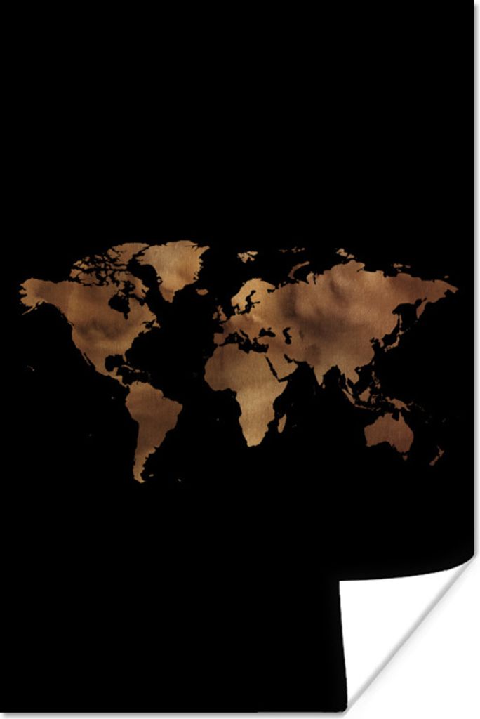 MuchoWow Poster Weltkarte - Gold - Schwarz 120x180 cm - Kunstposter