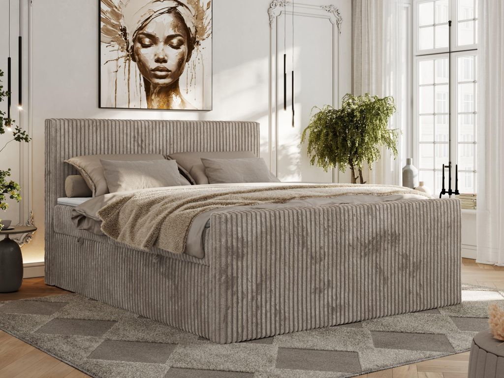 MKS MEBLE Boxspringbett Cord 160x200, Polsterbett Bett Cord, Boxspringbett mit Matratze H4, Bett 160x200 mit Bettkasten und Kopfteil, Doppelbett mi...