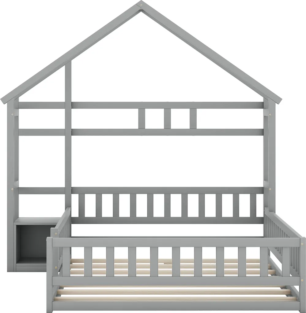 Lit Cabane Double 140x200 Gris pour une Chambre d'Enfant Ludique et Cosy