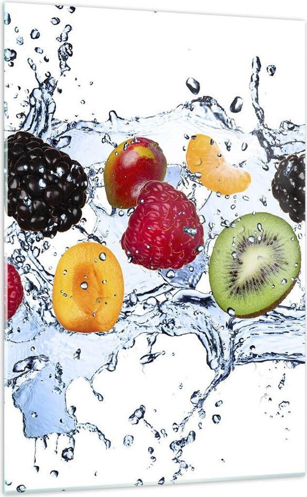 Bilder auf glas - Einteilig - Wasser Früchte frisch Essen - 70x100cm - Glasbilder - Wandbilder - Bilder - Wanddekoration aus Glas - Glas Bilder - ...