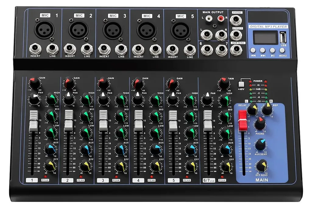 Table de mixage USB pour Podcast et Streaming avec alimentation 48V noir