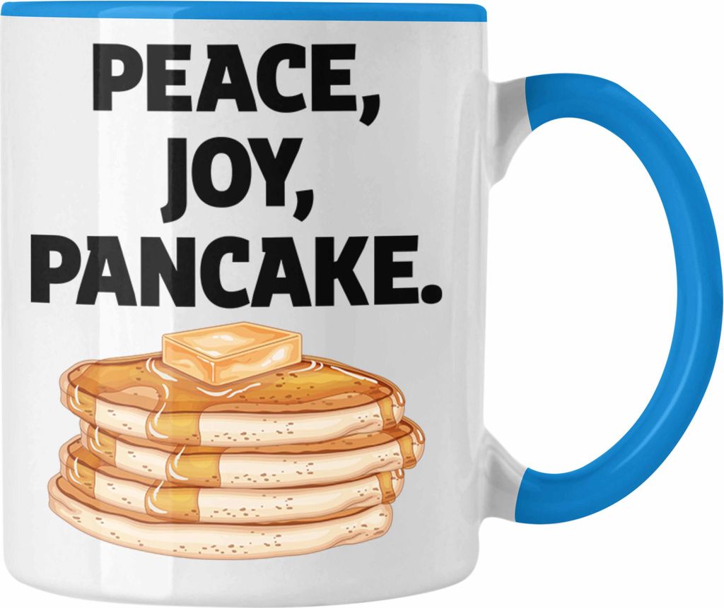 Trendation - Peace Joy Pancake Tasse Geschenk Kaffee-Becher Pfannkuchen Eierkuchen Liebhaber (Blau)