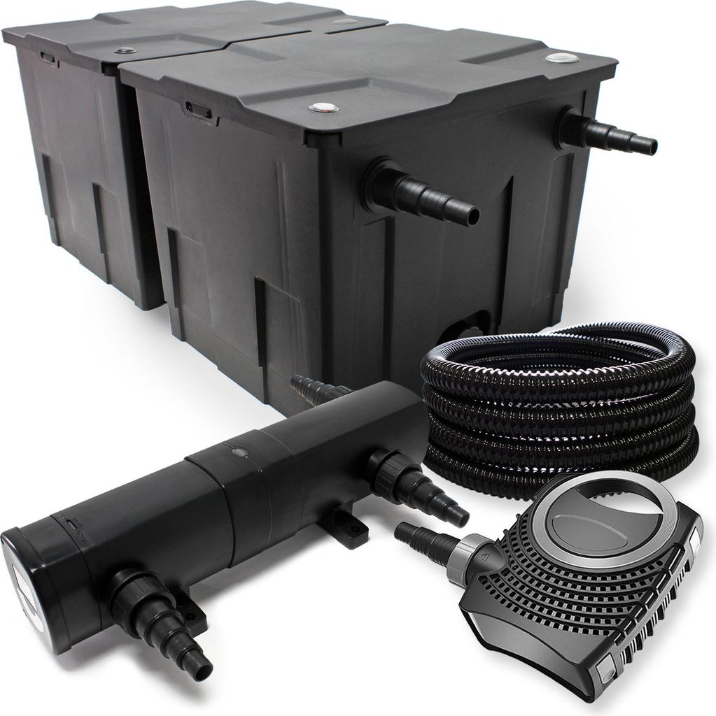 Wiltec Komplettset: CBF-350B Teichfilter bis 60000 L Teichfilteranlage als Durchlauffilter, NEO10000 SuperECO Teichpumpe 10000l/h 80W, CUV-218 Teic...
