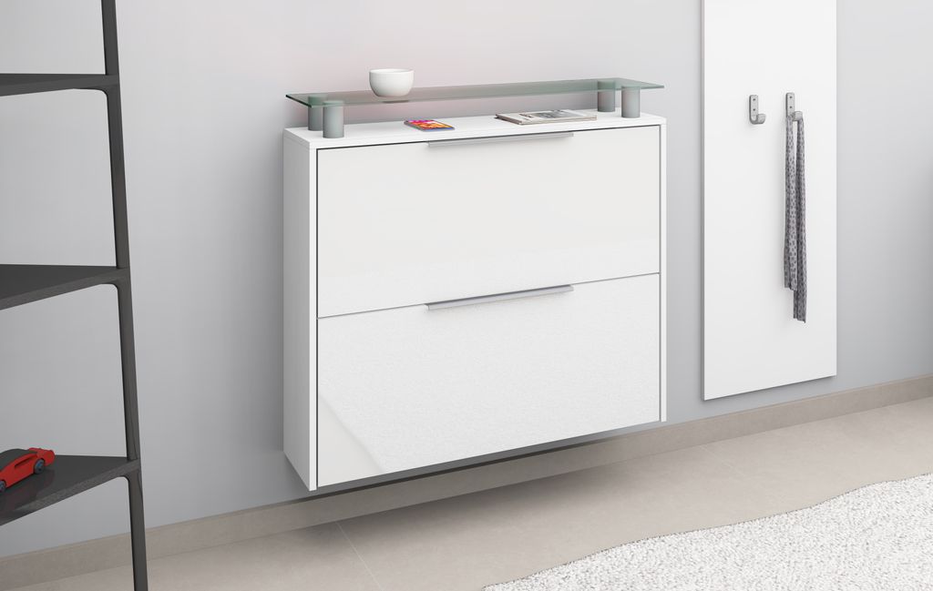 Hängeschuhschrank "Rena" weiß-glänzend Produktbild 