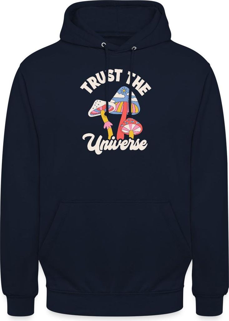 Spreadshirt Trust The Universe Buntes Retro Pilz Motiv Uni Hoodie, XXL, Navy