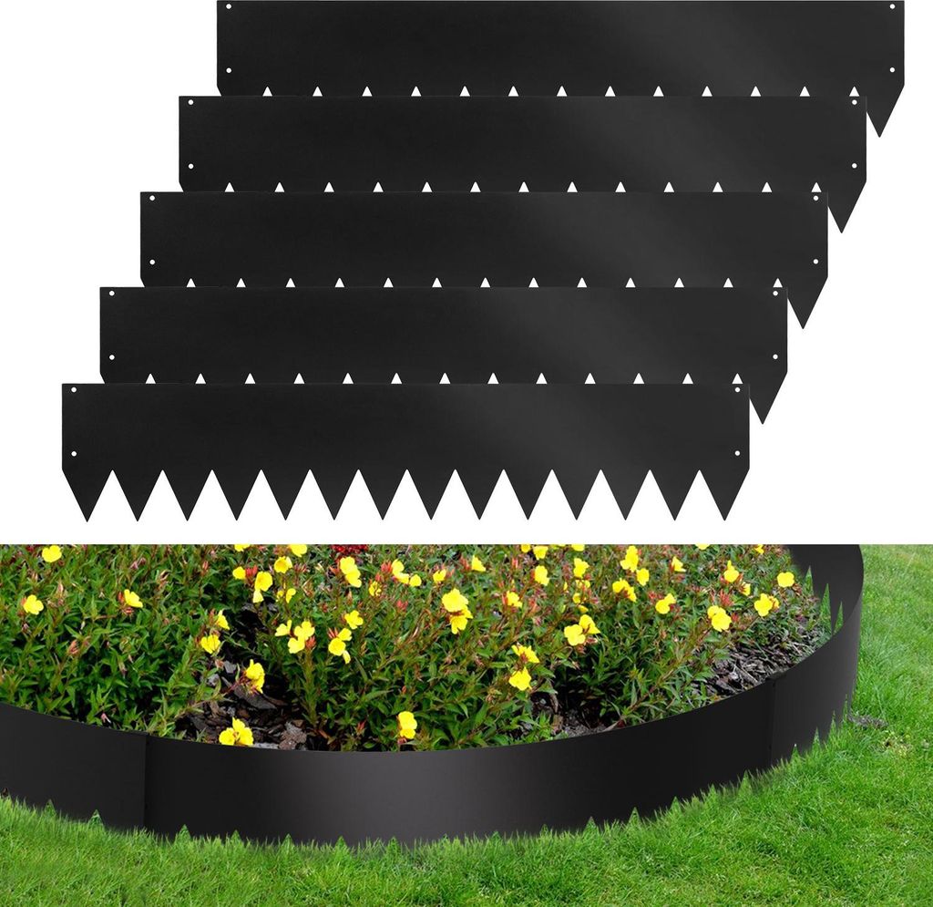 Hebitod Rasenkante mit Spitzen Metall 100 x 20 cm 50m Beeteinfassung Mähkante Verzinkt Wegbegrenzung Beetumrandung Palisade inkl. Handschuhe schwarz