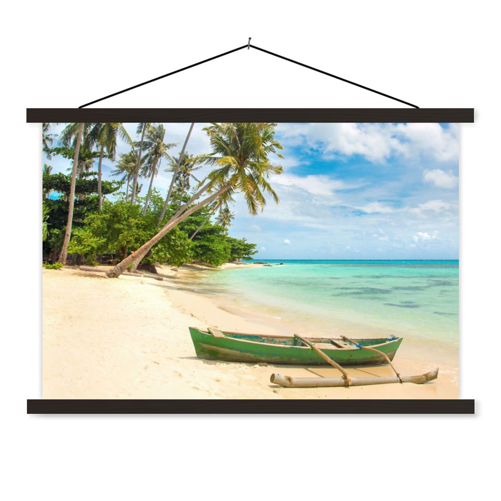 MuchoWow Textilposter Strand - Kanu - Palme - Tropisch 120x80 cm mit schwarzem Rahmen - Wanddeko