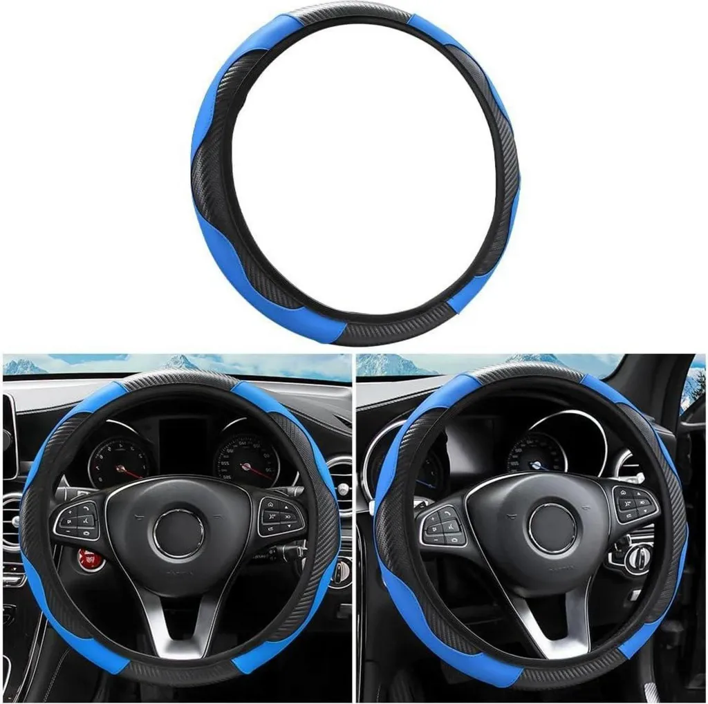 Coprivolante Blu in Pelle Microfibra Antiscivolo per Auto Universale 38cm
