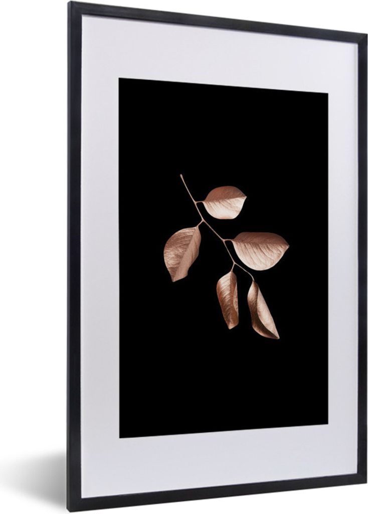 MuchoWow MuchoWow Gerahmtes Poster Zweig - Roségold - Blätter 40x60 cm - Poster mit zchwarzem Bilderrahmen - Poster in Rahmen