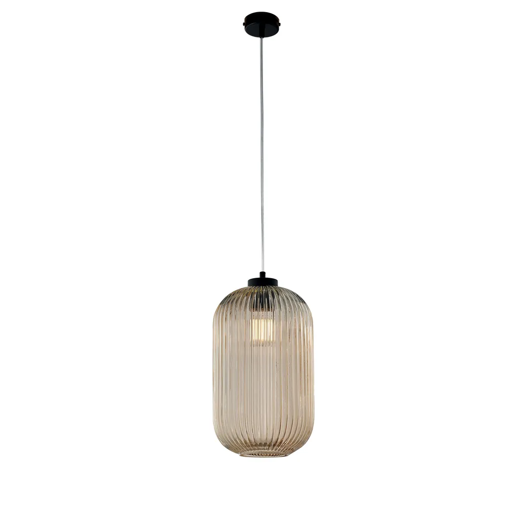Suspension Krizia en fer noir et verre soufflé ambré, câble réglable