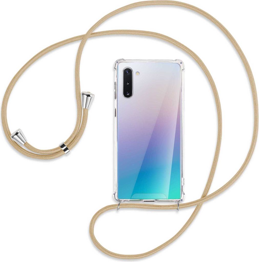 Handykette Backcover-Schutzhülle mit Band (Metall silberfarben) für Samsung Galaxy Note 10 (N970) - caramel