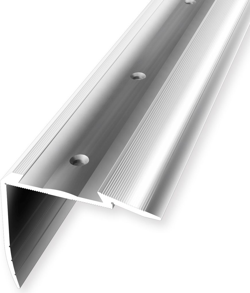 Treppenkantenprofil 49.7 x 54 x 2500 mm Winkelprofil Einfasshöhe 0 - 43 mm Aluminium Geriffelt Versenkt Gebohrt Alu poliert Küberit