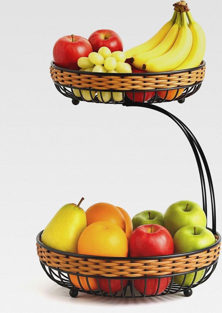 2-stöckiger Obstkorb aus Synthetic Rattan mit abnehmbarer Obstschale, die auch separat verwendet werden kann (Schwarz, H:45 Dm:29 cm | 2-Stöckige...