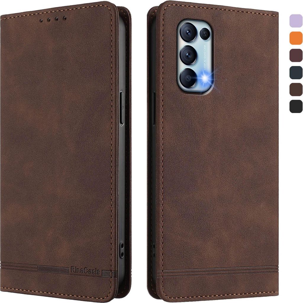 Hülle für Oppo Reno5 4G/Reno5 5G, Retro Kunstleder Ständer Klapphülle mit Kartenfächer und Magnetische Braun