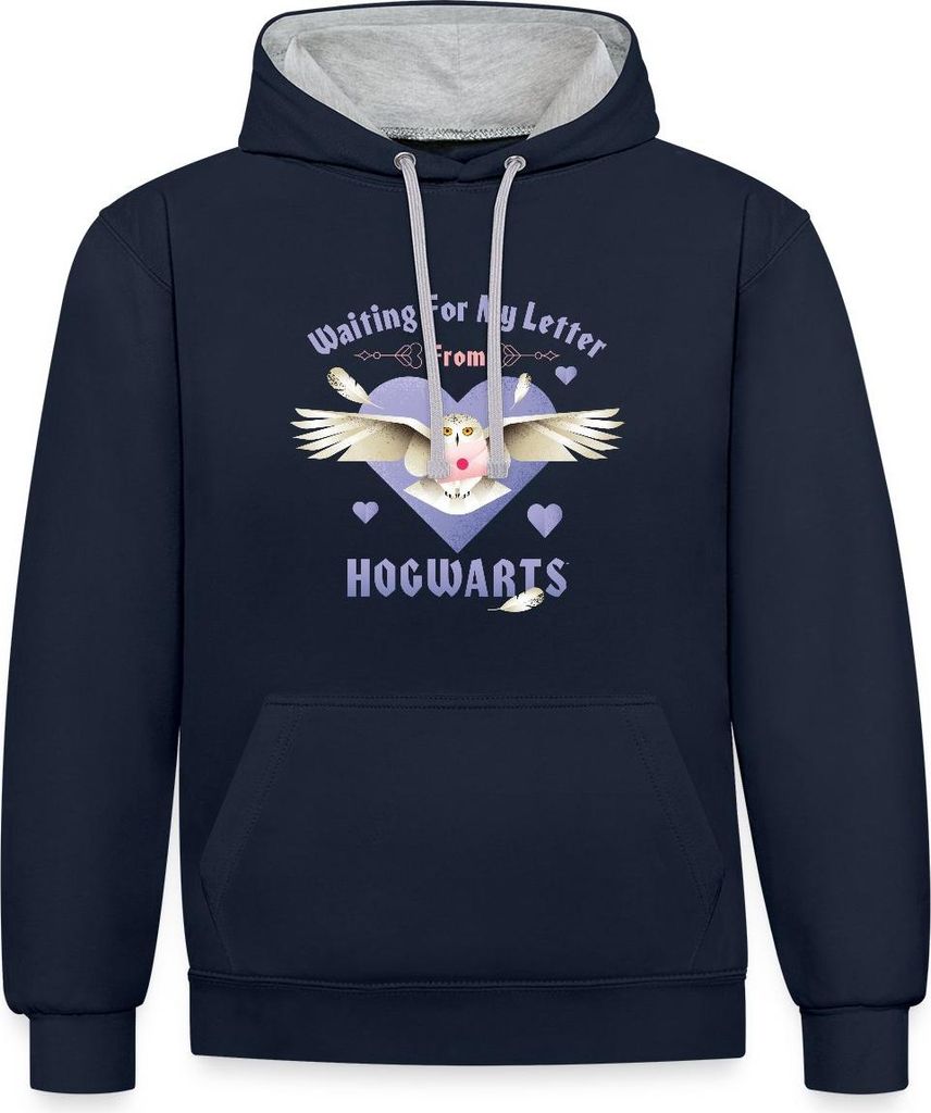 Spreadshirt Harry Potter Hedwig Spruch Brief Aus Hogwarts Uni Kontrast Hoodie, S, Navy/Grau meliert