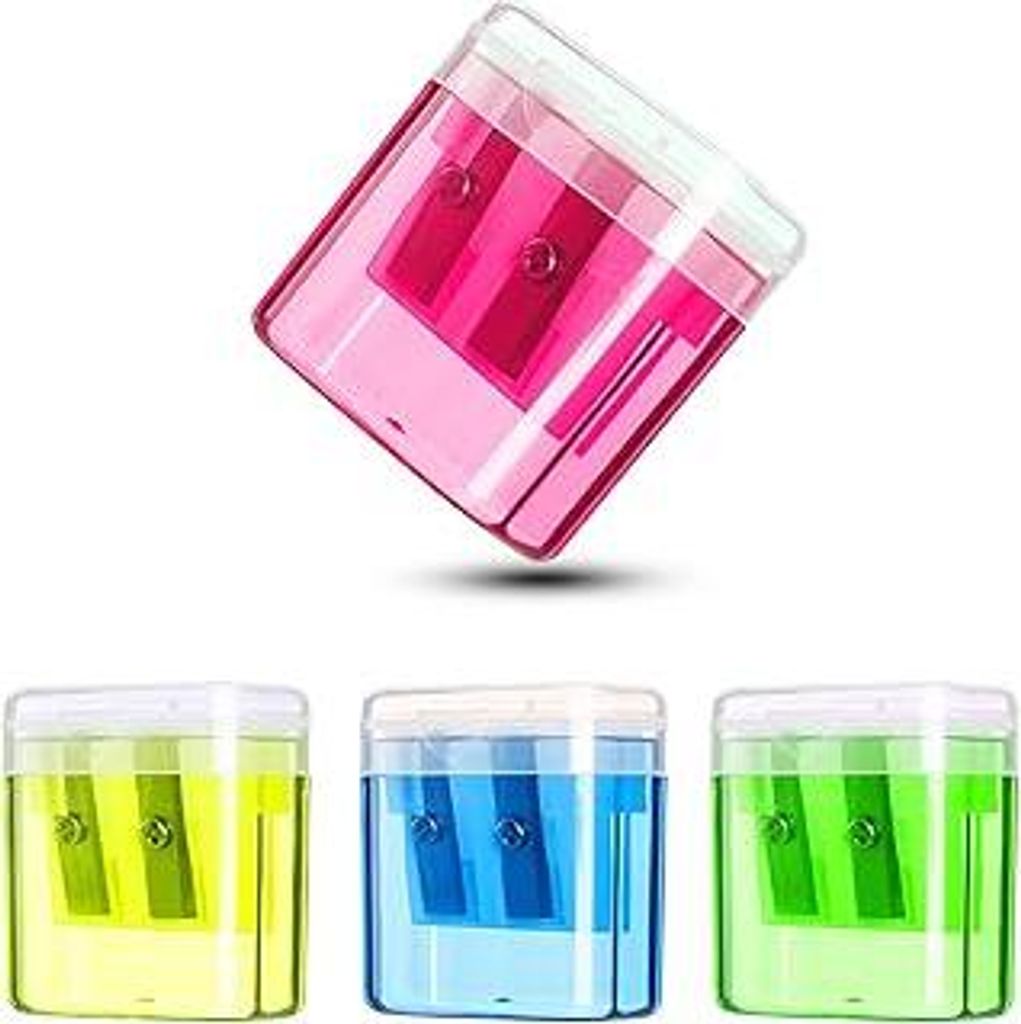 Redamancy Anspitzer mit Behälter, 4 Stücke Spitzer mit Buntstifte, Anspitzer Kinder, Doppel Loch Pencil Sharpener, für Verschiedene Arten von Bl...