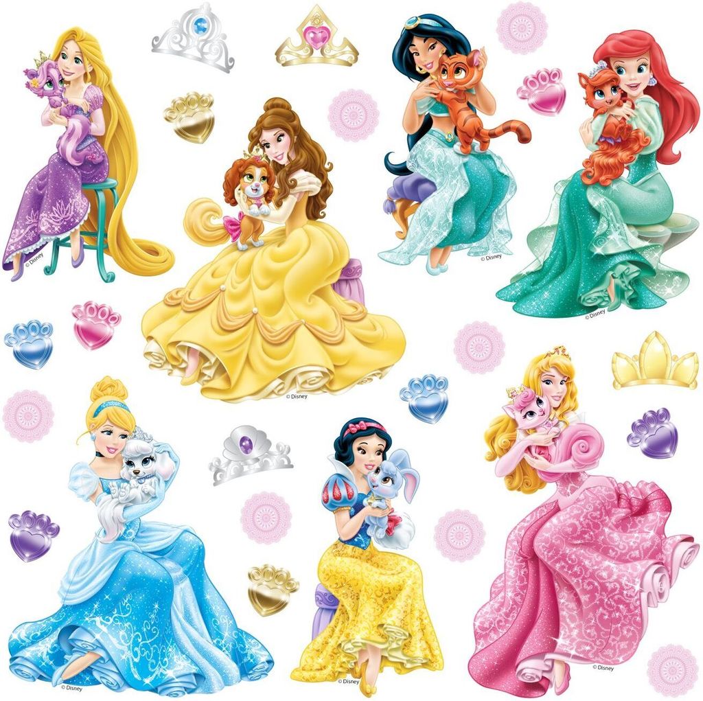 Disney Wandtattoo Prinzessinnen Grün, Rosa und Gelb - 600236 - 30 x 30 cm
