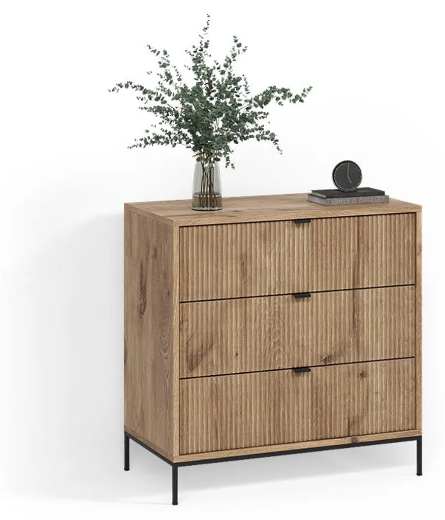 Commode 3 tiroirs Chêne Viking Livinity Aterno Design Compact 81cm