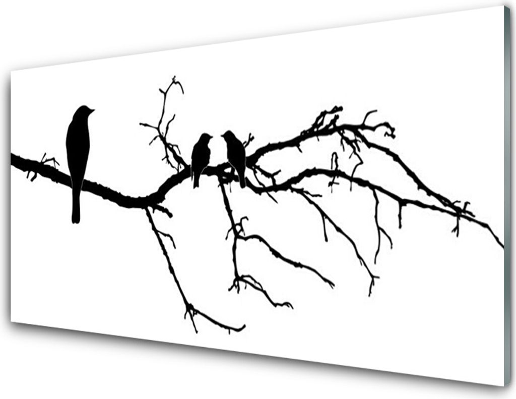 Küchenrückwand aus Glas 100x50cm Spritzschutz Vögel Zweig Kunst