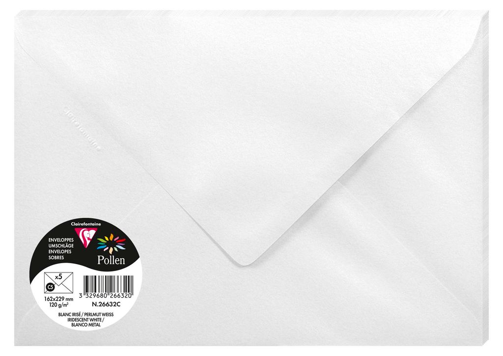 Clairefontaine 5 Umschläge Pollen 162x229 ws perlm