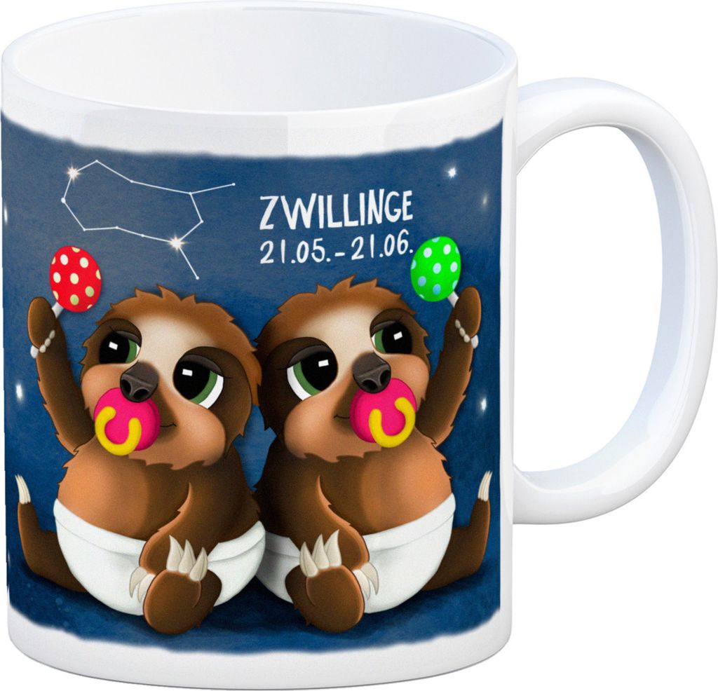 Kaffeebecher mit Faultier Sternzeichen Zwillinge Motiv Becher Tasse
