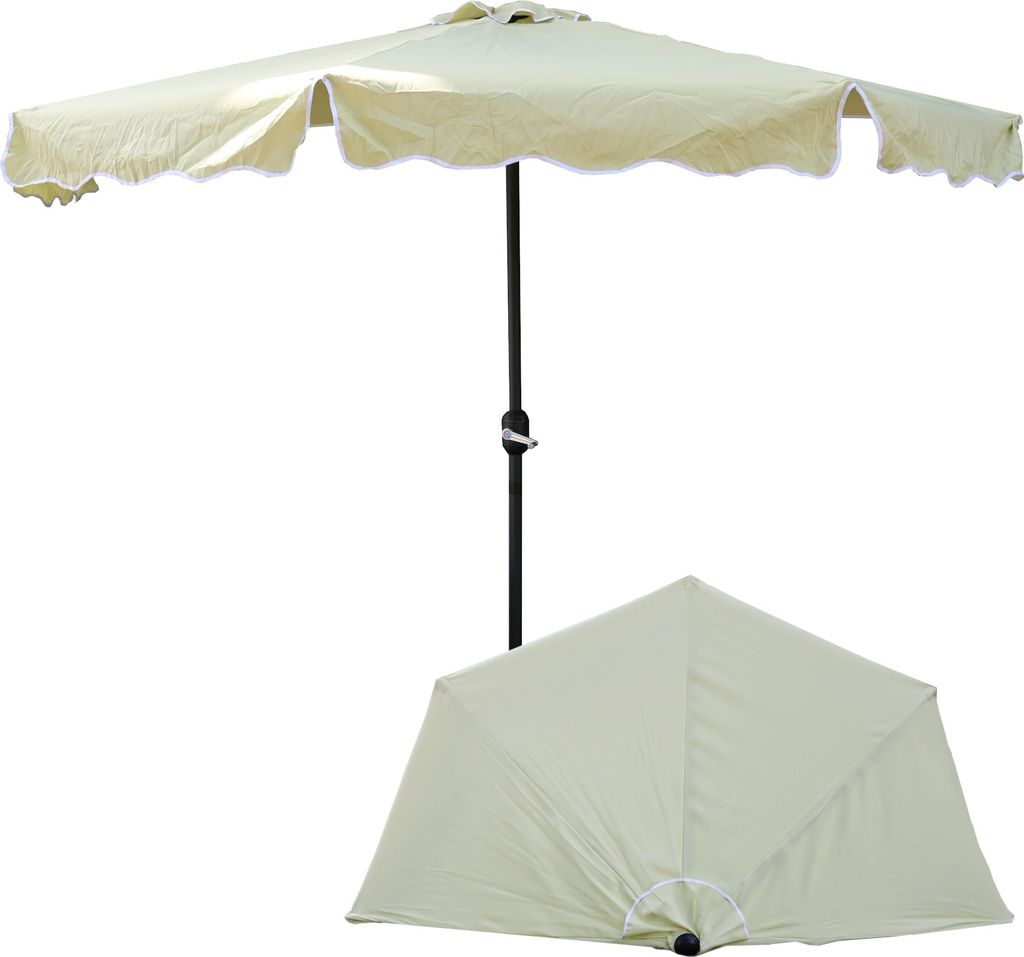 Sonnenschirm Halbrund Halbschirm mit Kurbel Balkonschirm Terrassenschirm halb, Beige Ø 270 cm H 235 cm stabil Oberfläche Sonnenschutz UV-Schutz l...