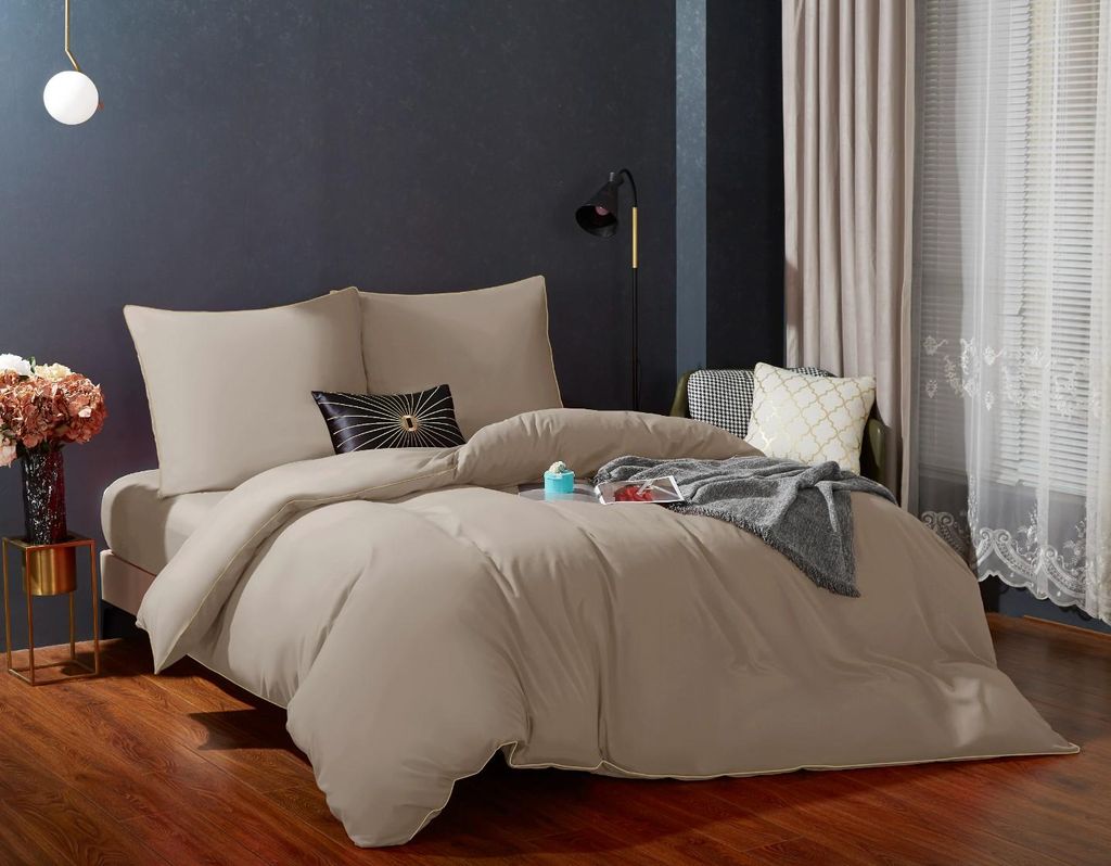 Satin-Bettwäsche Queen Premium Beige mit goldener Borte 220x200 cm
