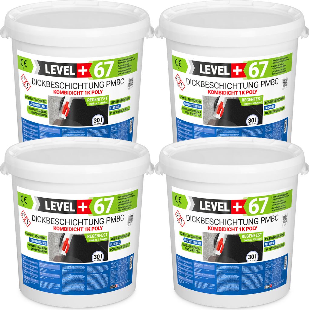 Bitumen Dickbeschichtung 1K Polystyrol 120l Fundamente Keller Abdichtung LEVEL+67