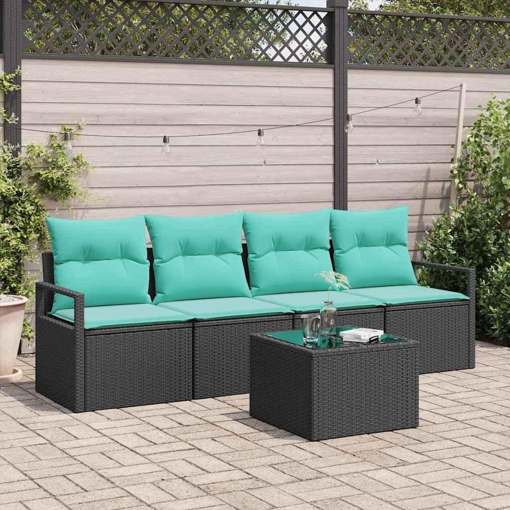 CLORIS Sofa Set 5 pcs Schwarz und Türkis Poly-Rattan - Gartensofas CC13