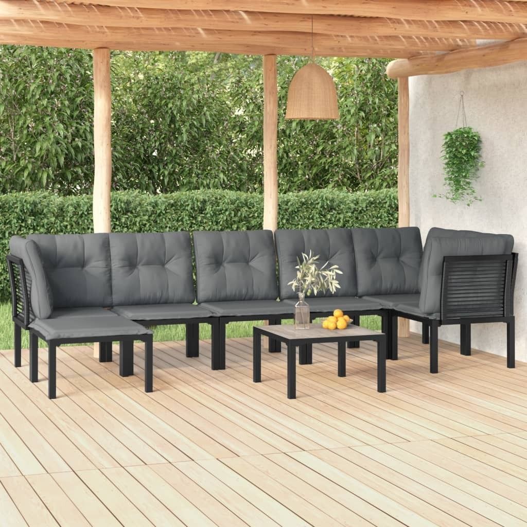 8-tlg. Garten-Lounge-Set Schwarz und Grau Poly Rattan , Gartenmöbel-Sets Design 2024