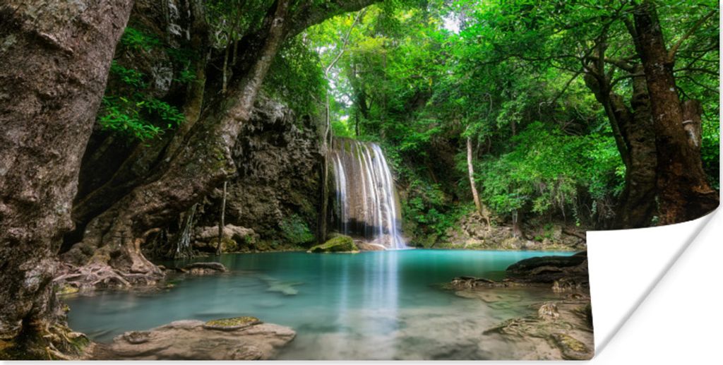 MuchoWow Poster Dschungel - Wasserfall - Pflanzen - Wasser - Natur 40x20 cm - Poster für die Wand - Poster Schlafzimmer