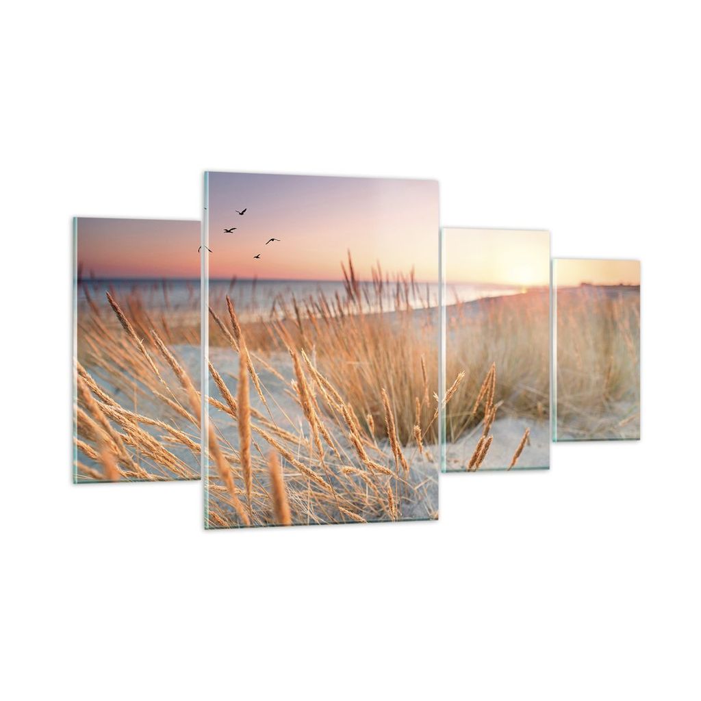Bilder auf glas - 4 Teile - Sonne Vögel Sand - 160x90cm - Glasbilder - Wandbilder - Bilder - zum Aufhängen bereit - Wanddekoration aus Glas - Gla...