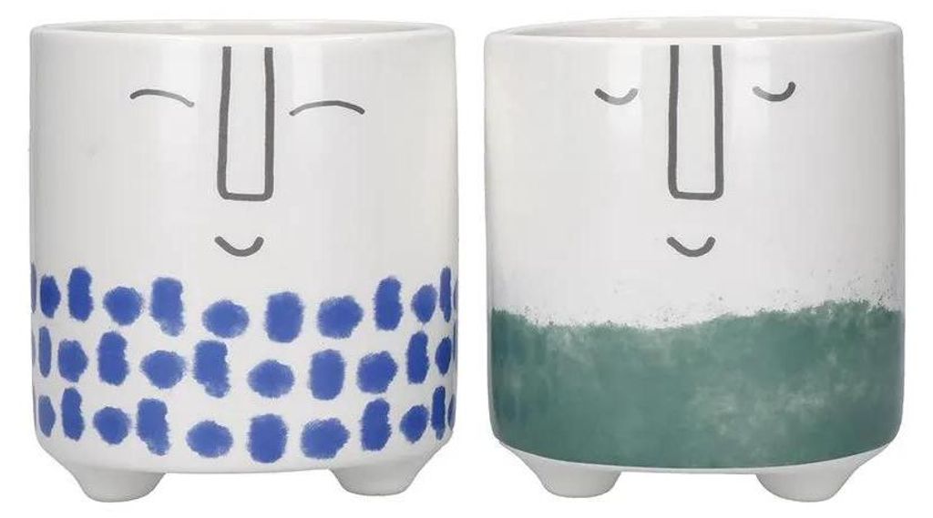 Kitchen Craft Set de 2 Töpfe de Indoors für Kräuter, Kakteen, Sukkulenten oder kleine Pflanzen de home, Dolomit, Blau und Grün, 10 x 10 x 11 cm