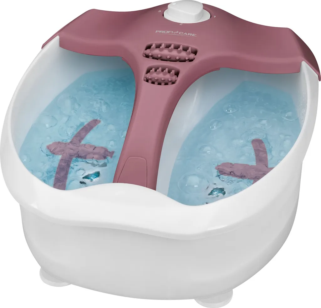 Massaggiatore plantare ProfiCare PC-FM 3027, poggiapiedi riscaldato, effetto idromassaggio intensivo, interruttore a 4 fasi, utilizzabile con o senza acqua, bianco-rosso