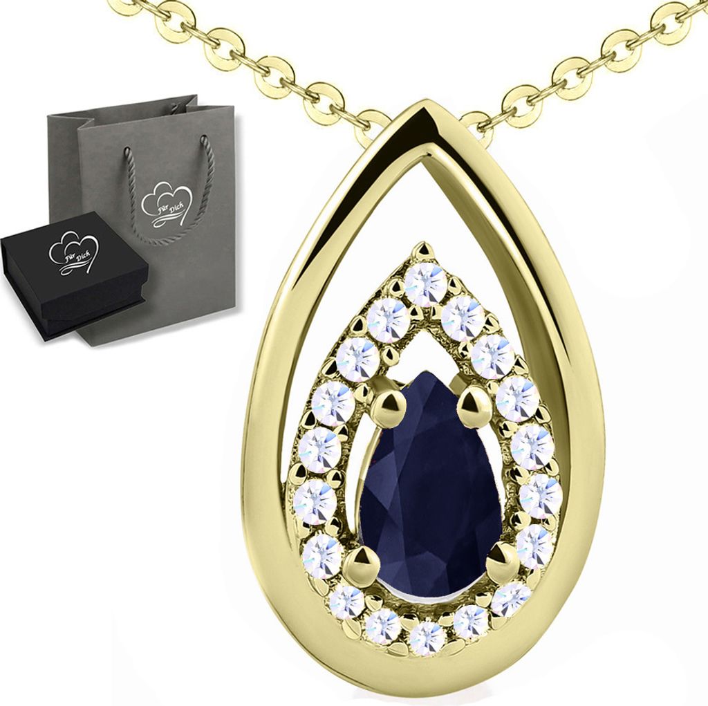 Damenkette ECHTER Saphir Halskette mit Anhänger 925 Silber Produktbild 