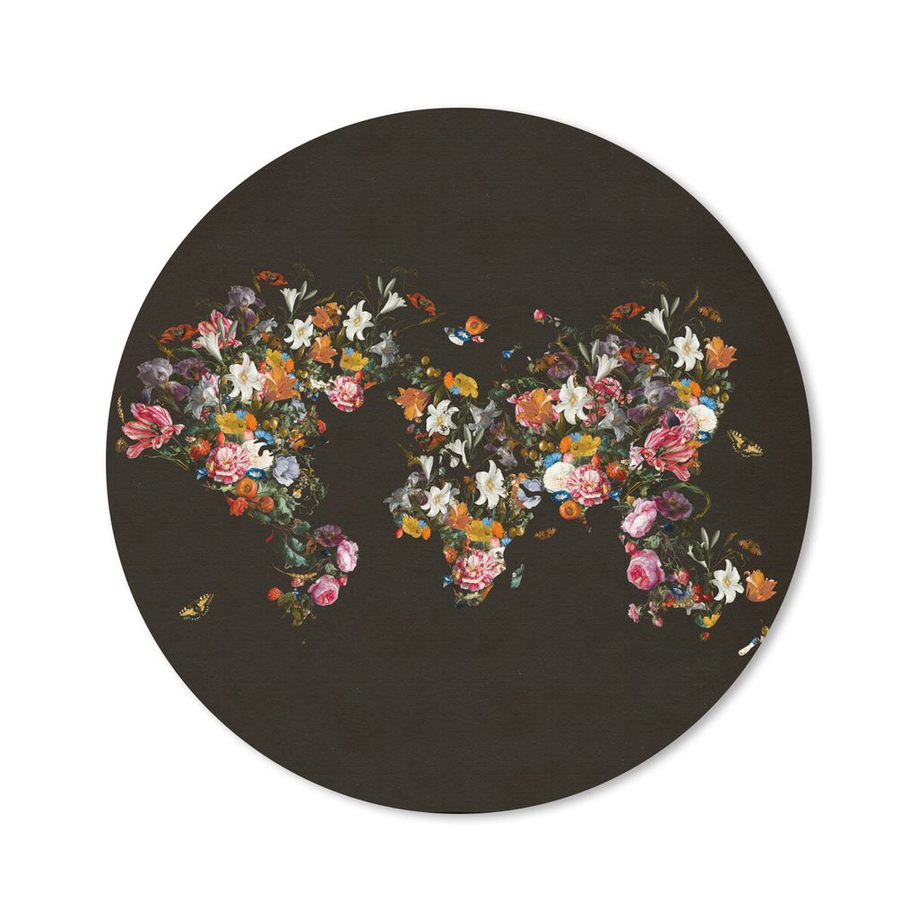 MuchoWow Mauspad Mousepad Weltkarte - Rosen - Lilie - Blumen 40x40 cm - Mousepads - Maus Mat - Pad - Mausunterlage - Schreibtisch Accessoires
