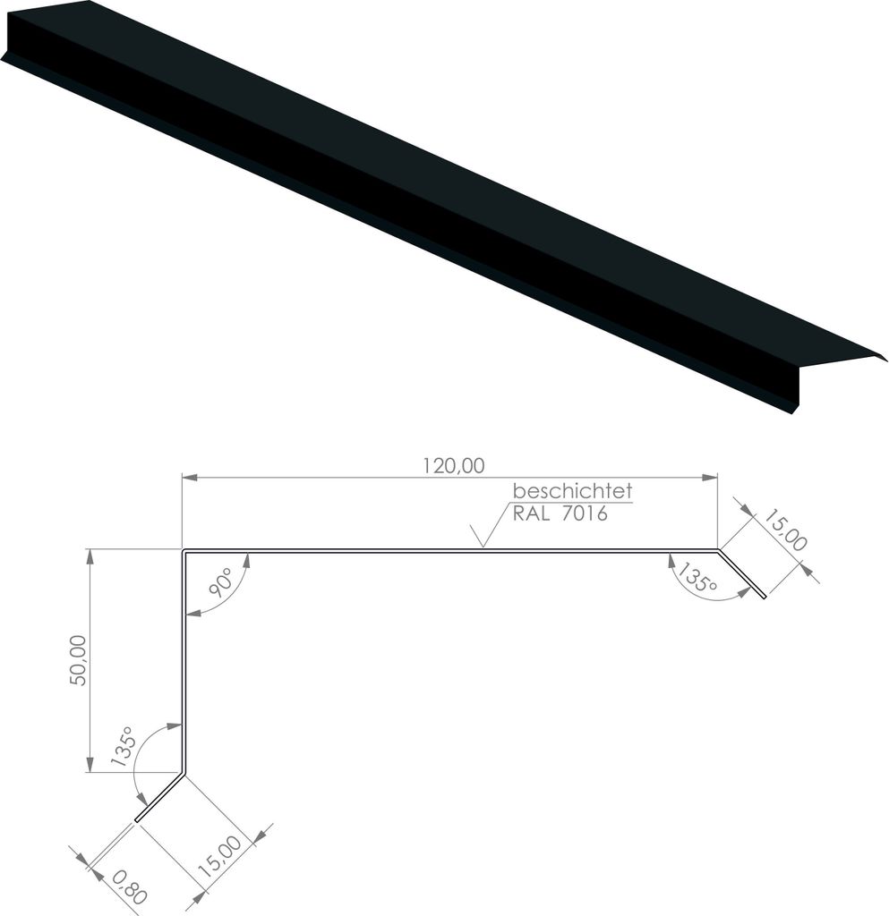 Giebelblende Giebelabdeckung aus Aluminium | Anthrazit 200cm | Dachblech Giebelblech Tropfkante Winkelblech Ortgang Ortblech | Satteldach Gartenhaus