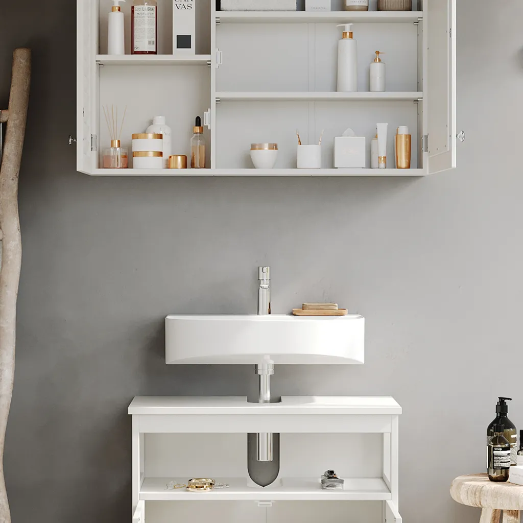 Ensemble meuble sous-vasque et étagère Vicco Riad Blanc pour salle de bain