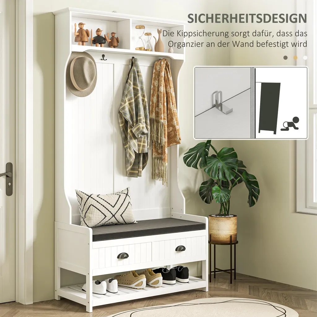 Portemanteau design blanc 4 crochets, support multifonctionnel HOMCOM