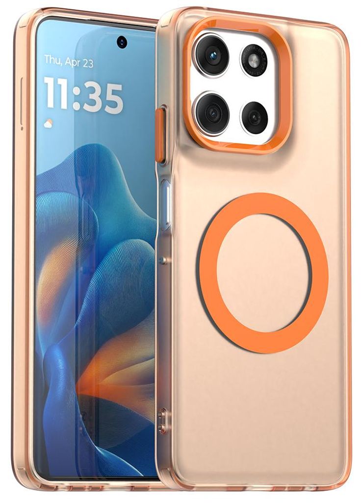 Magnetisch Hülle für Motorola Moto G56, Schlank Durchscheinend Matt Stoßfest Handyhülle Orange