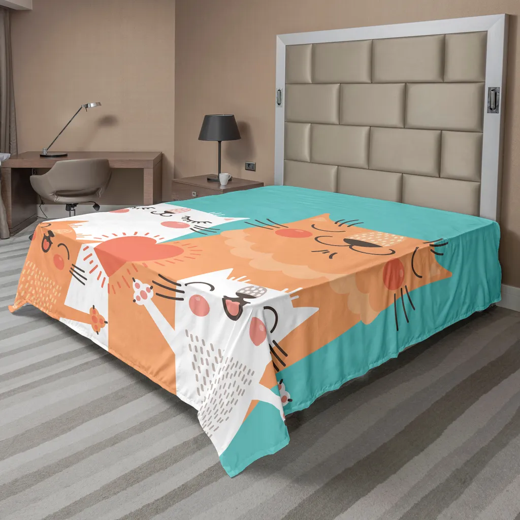 Drap plat anti-plis et doux 266x260 cm motif chats pour un lit impeccable