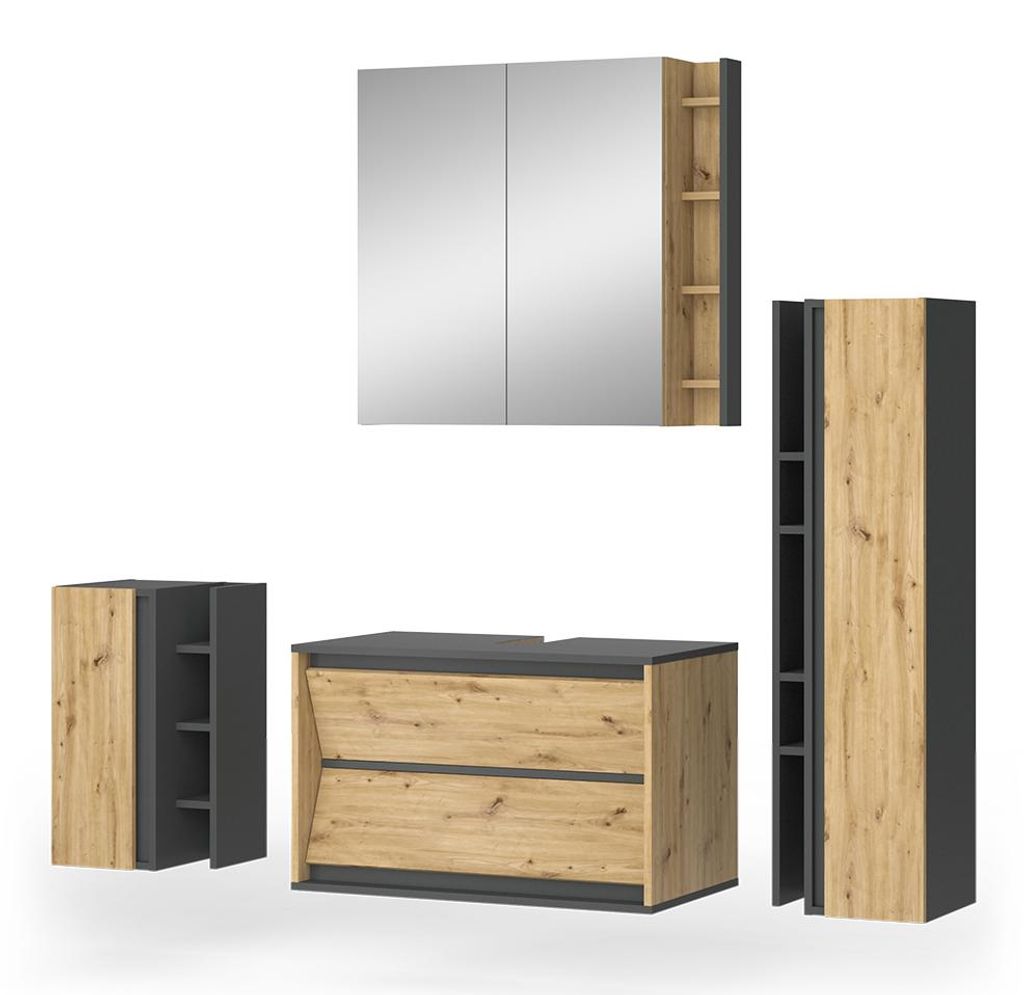Badmöbel-Set Vicco Edelin Anthrazit/Artisan-Eiche 4-teilig, Produktbild 