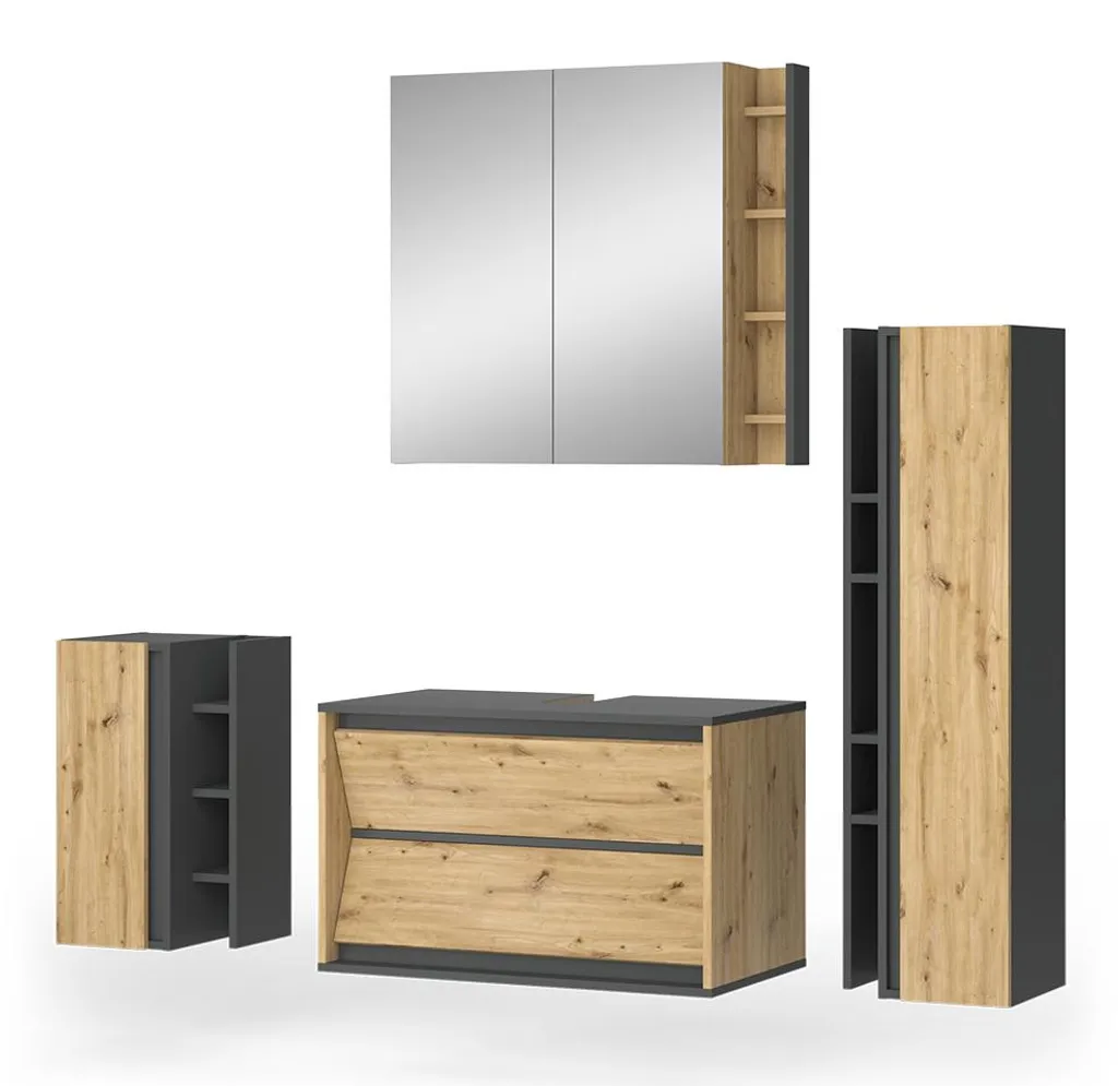 Ensemble mobilier de salle de bain complet 4 pièces Vicco Edelin Gris