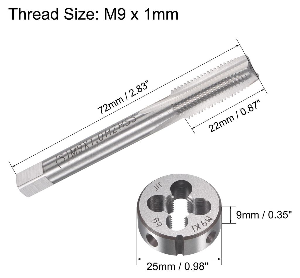 Gewindebohrer Schneideisen Set M9 x 1mm, Gewindeschneider Schneideisen Set mit Legierungswerkzeug