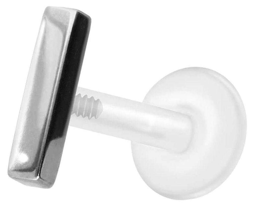 Ohrpiercing, Nasenpiercing PTFE Labret mit Innengewinde + Titan-Aufsatz BALKEN Silber Stablänge: 9mm | Stabstärke: 1,2mm