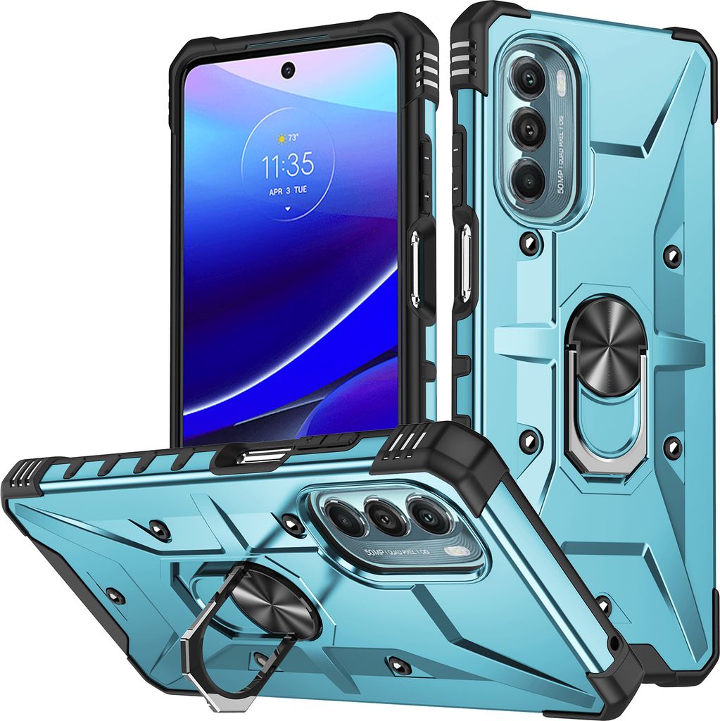 Moto G Stylus 5G 2022 Hülle, Robuste Rüstung Ring Halter Ständer Dual Layer PC TPU Stoßfest Schutzhülle für Motorola Moto G Stylus 5G 2022 Blau