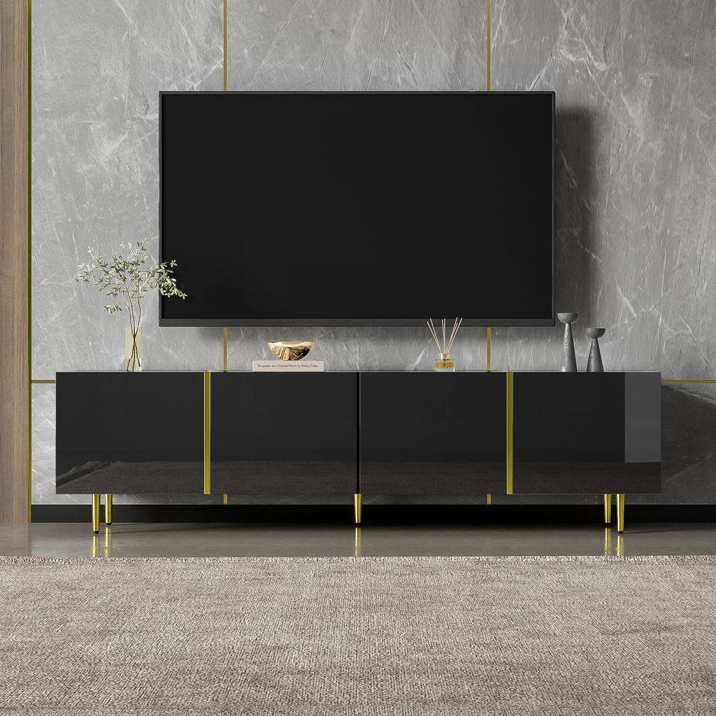 Flieks TV-Schrank mit 4 Türen, 170 cm auf goldenen Beinen, Produktbild 