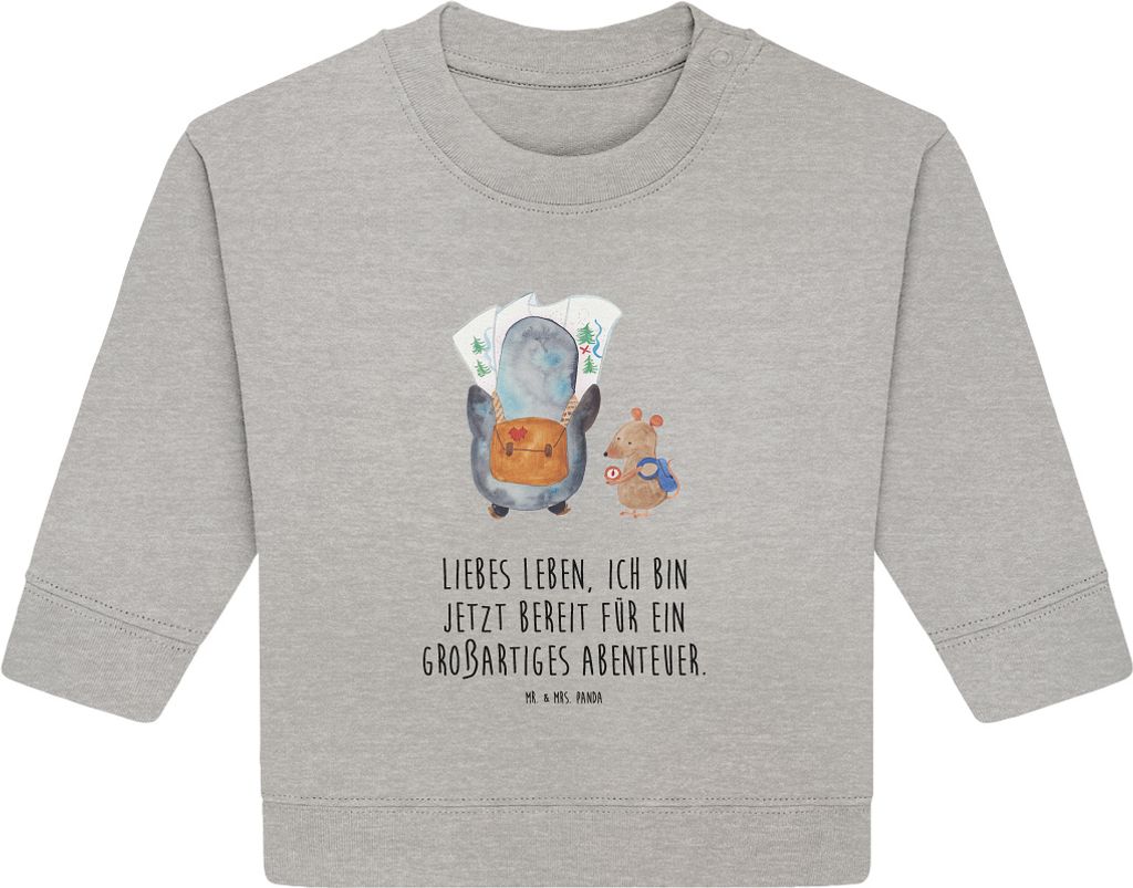 Mr. & Mrs. Panda Organic Baby Pullover Pinguin & Maus Wanderer 6. - 12. Monat - Heather Grey - Geschenk, Pinguine, Ausflug, Abenteuer, Bullover, Wa...