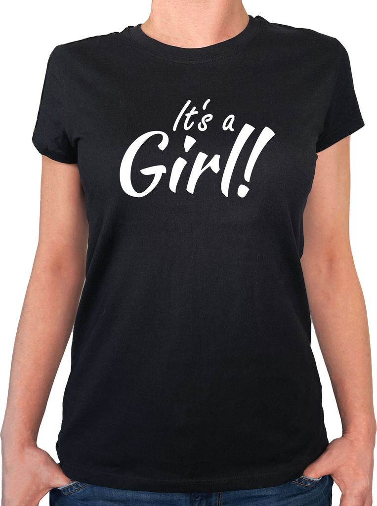 Huuraa Damen T-Shirt It`s a Girl! Schriftzug S Black Bio Baumwolle Fairtrade Damenshirt Geschenkidee